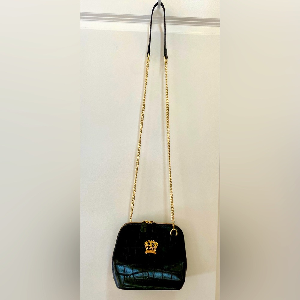 Pratesi Firenzi Leather Embossed Crossbody Bag Black Gold